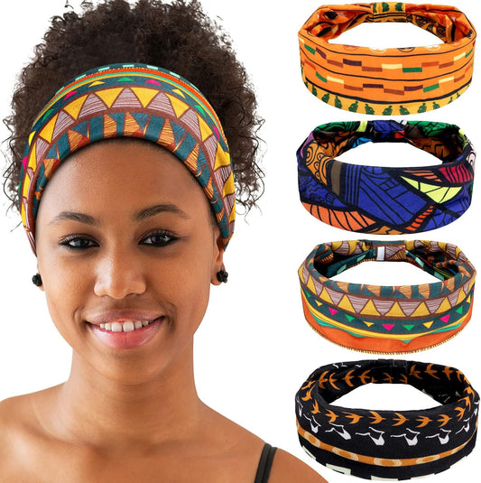 4 Pieces African Headbands Yoga Headband Stretchy Wide Knotted African Hair Band Hair Accessories for Women and Girls