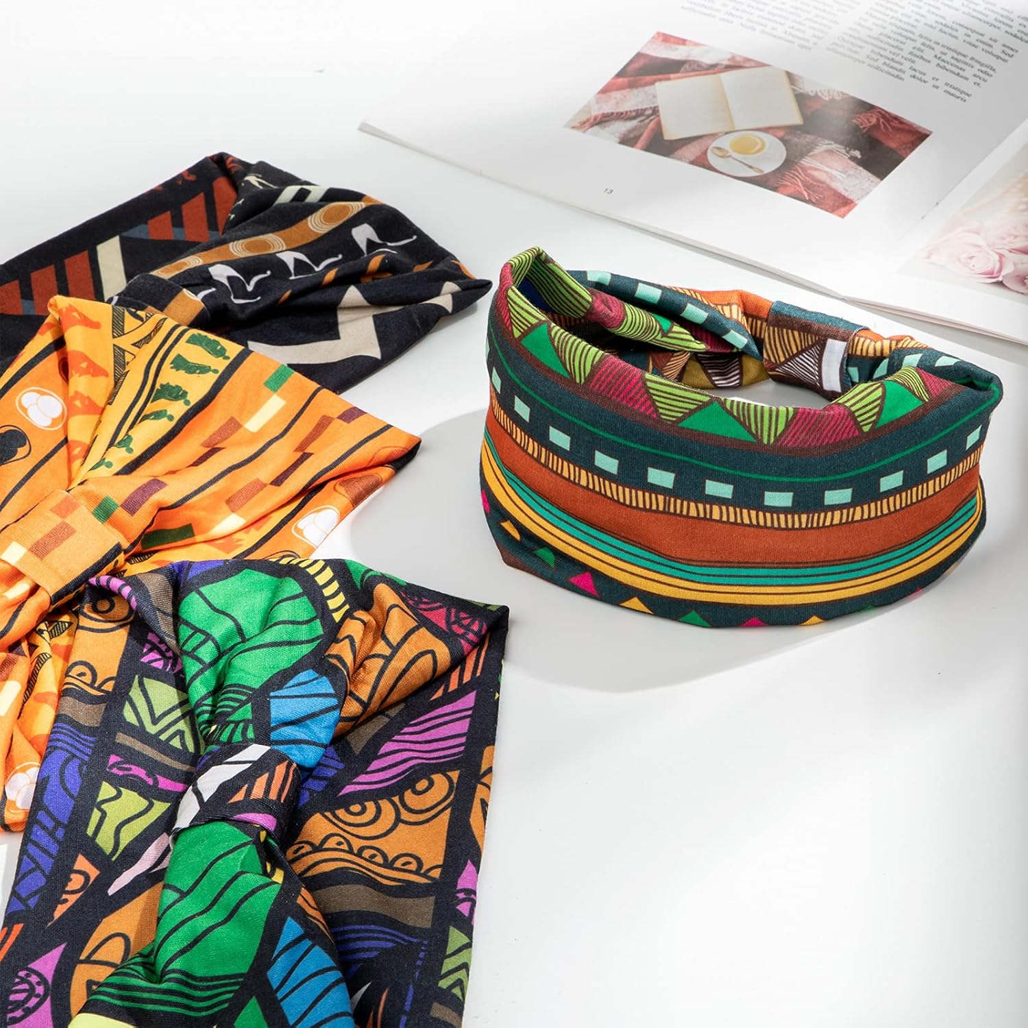 4 Pieces African Headbands Yoga Headband Stretchy Wide Knotted African Hair Band Hair Accessories for Women and Girls