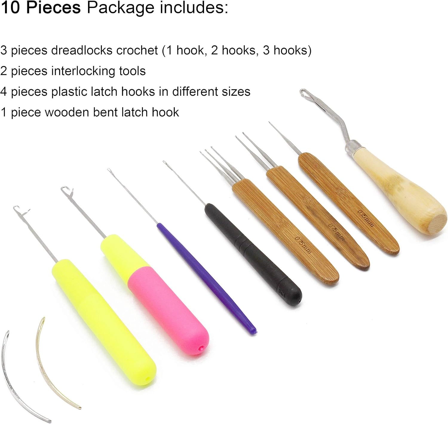 Beayuer Dreadlock Crochet Hook Tool, Braid Hair Dreadlocks Crochet Needle with Latch Hook Weaving for for Braid Hair Carpet Making and Other Craft (10 Pcs)