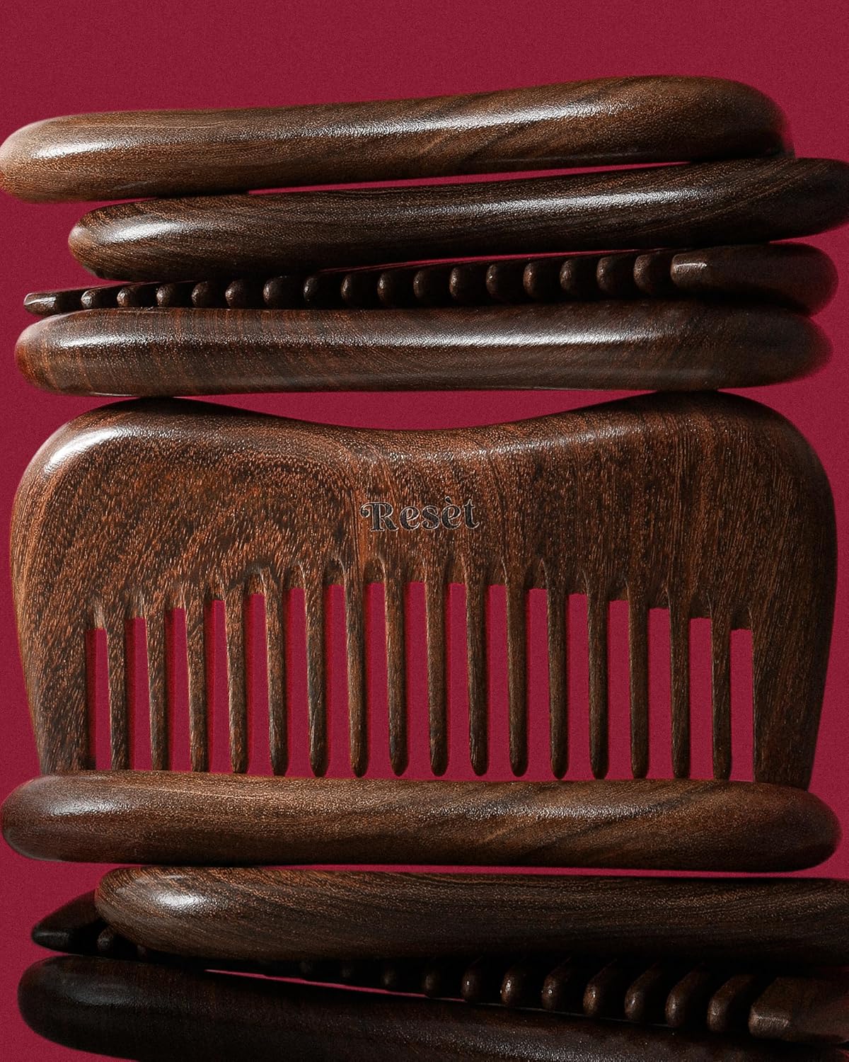 Reset 100% Natural Handmade Sandalwood Wide Tooth Hair Comb | Soft, Eco-Friendly Anti-Static Massage Comb | Wet or Dry Hair Detangler for Men and Women