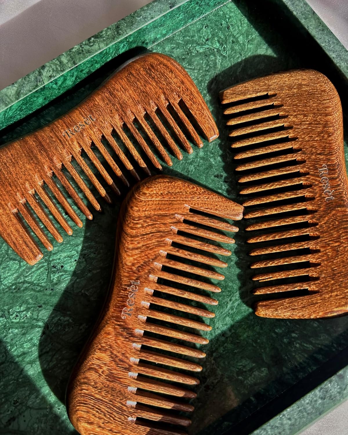 Reset 100% Natural Handmade Sandalwood Wide Tooth Hair Comb | Soft, Eco-Friendly Anti-Static Massage Comb | Wet or Dry Hair Detangler for Men and Women