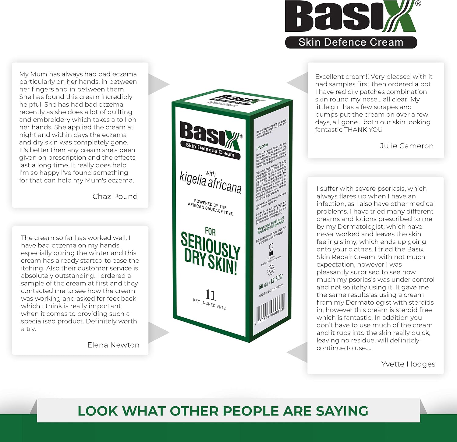 Basix Skin Defence Cream (4 Pack) Moisturising Repair Cream for Seriously Dry Skin with Kigelia Africana - suitable for Eczema, Psoriasis and Dermititis